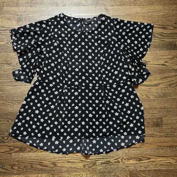 Lane Bryant Dresses & Skirts - Lane Bryant Dress Womens 20 Plus Black White Floral Ruffle Sleeve Fit & Flare